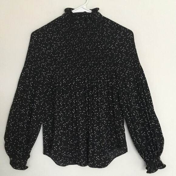 Ralph Lauren Tops - Lauren Ralph Lauren Pleated Long Sleeve Chiffon Black/White Birds Blouse Sz PXS